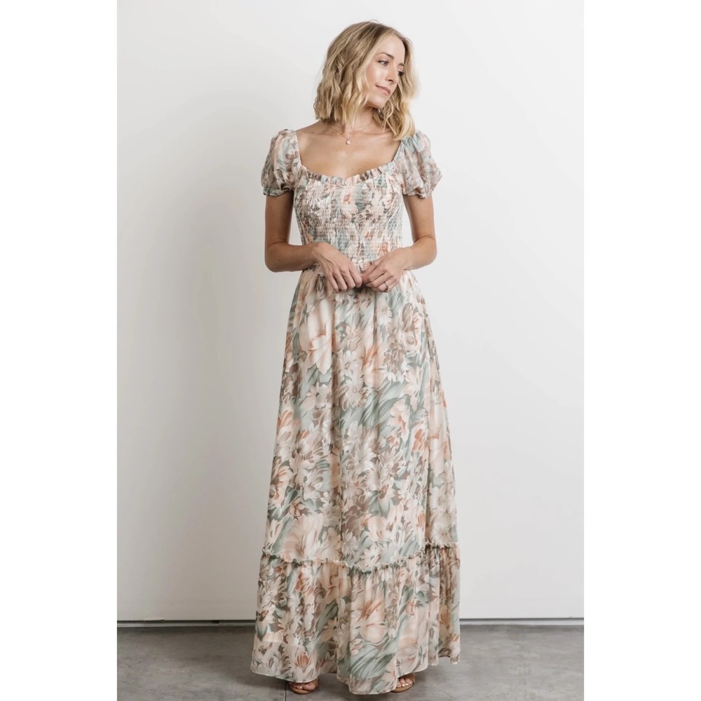 Baltic Born Dress Larissa Maxi Floral Peach and Sage S